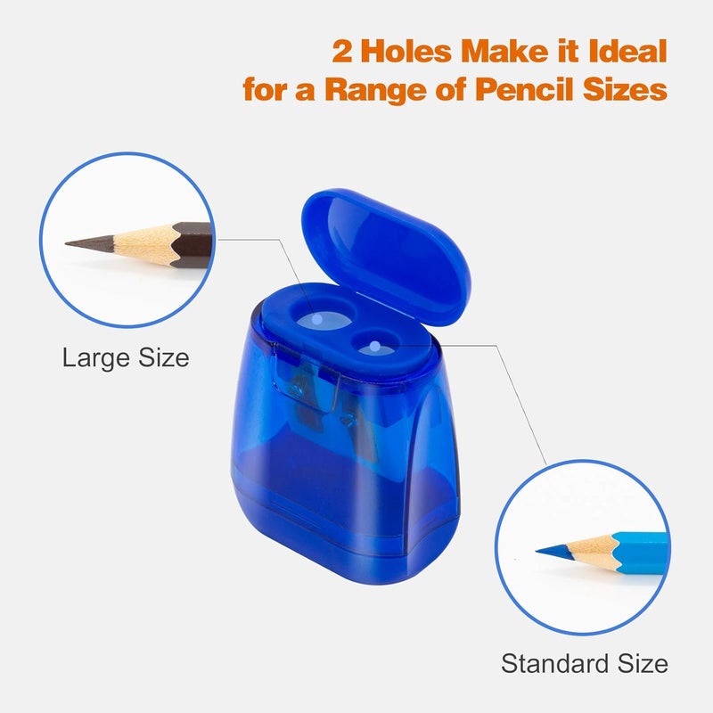 KIDMEN Manual Pencil Sharpeners,2 Holes Compact Sharpener with Lid for Kids, School and Office-12 Pack - Image 5